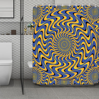 Blue And Yellow Motion Illusion Print Polyester Shower Curtain