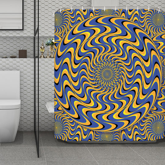 Blue And Yellow Motion Illusion Print Polyester Shower Curtain