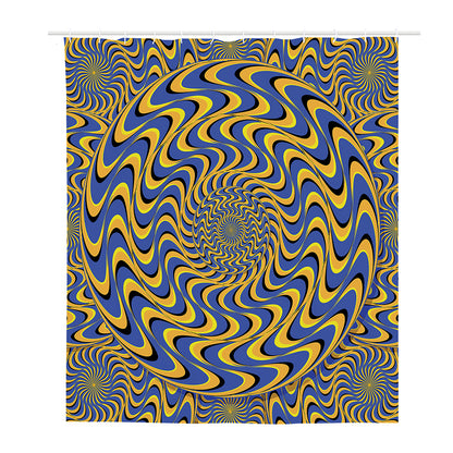 Blue And Yellow Motion Illusion Print Polyester Shower Curtain