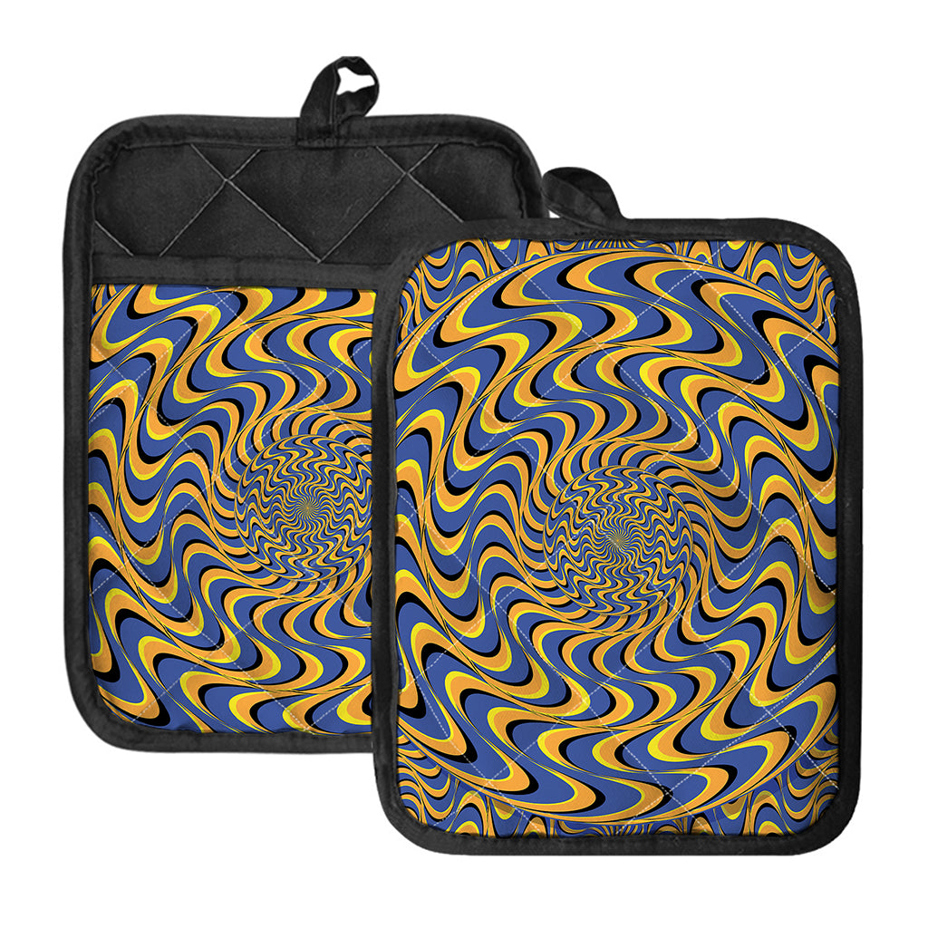 Blue And Yellow Motion Illusion Print Pot Holders With Pocket
