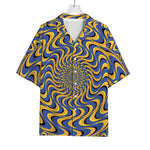 Blue And Yellow Motion Illusion Print Rayon Hawaiian Shirt