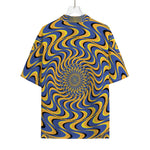 Blue And Yellow Motion Illusion Print Rayon Hawaiian Shirt