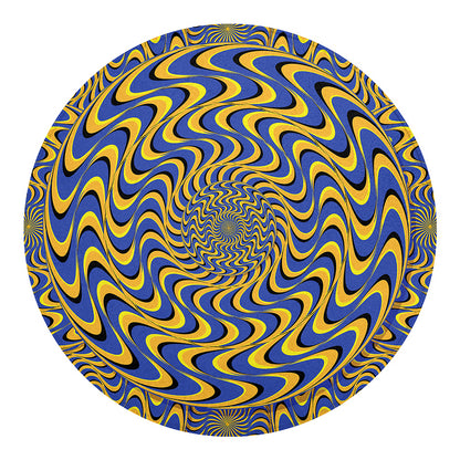 Blue And Yellow Motion Illusion Print Round Blanket