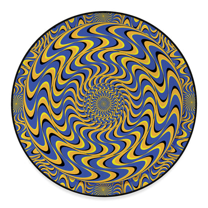 Blue And Yellow Motion Illusion Print Round Floor Mat