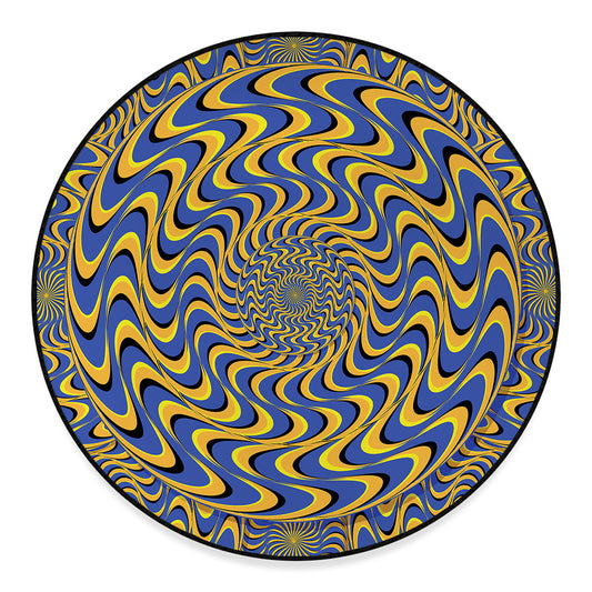 Blue And Yellow Motion Illusion Print Round Floor Mat