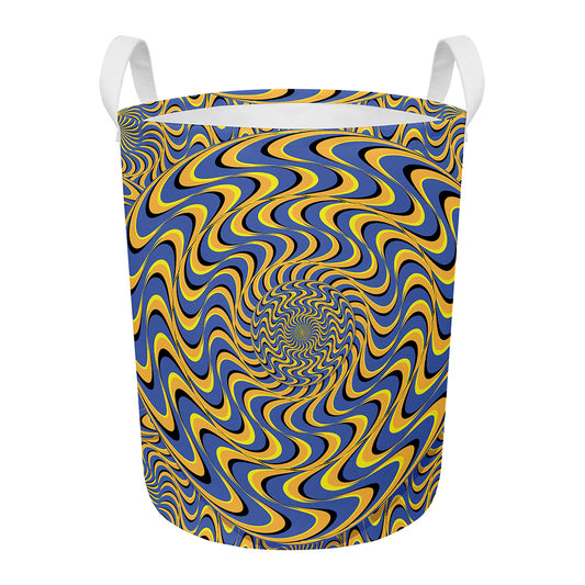 Blue And Yellow Motion Illusion Print Round Laundry Basket