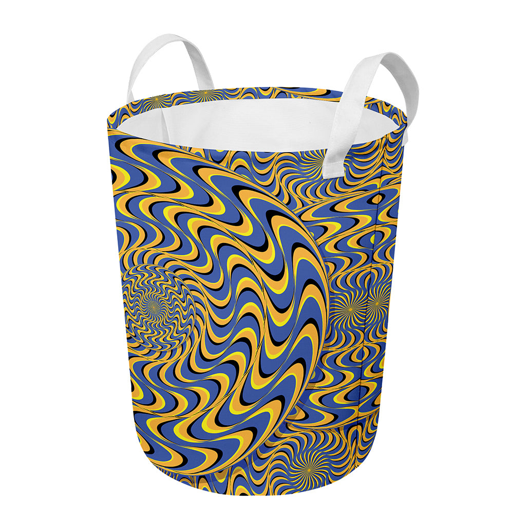 Blue And Yellow Motion Illusion Print Round Laundry Basket