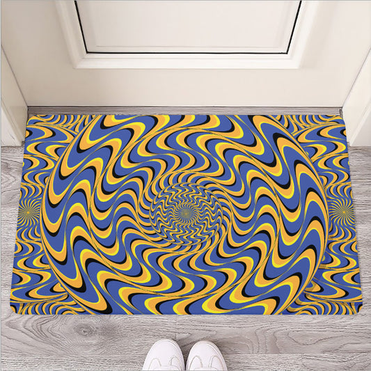 Blue And Yellow Motion Illusion Print Rubber Doormat