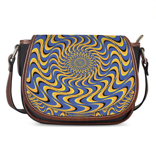 Blue And Yellow Motion Illusion Print Saddle Bag