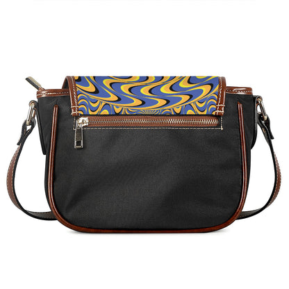 Blue And Yellow Motion Illusion Print Saddle Bag