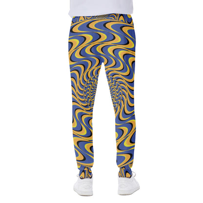Blue And Yellow Motion Illusion Print Scuba Joggers