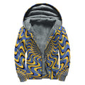 Blue And Yellow Motion Illusion Print Sherpa Lined Zip Up Hoodie