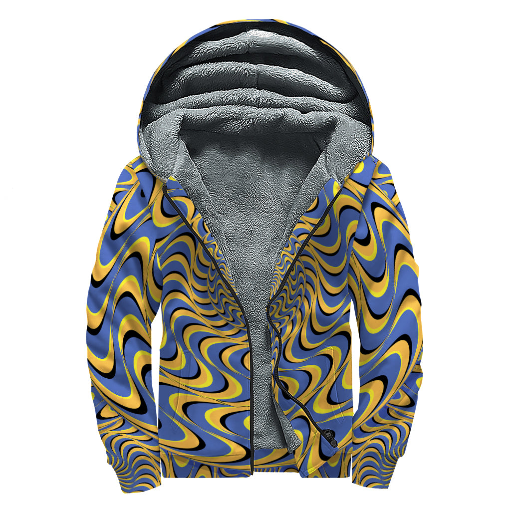 Blue And Yellow Motion Illusion Print Sherpa Lined Zip Up Hoodie