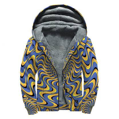 Blue And Yellow Motion Illusion Print Sherpa Lined Zip Up Hoodie