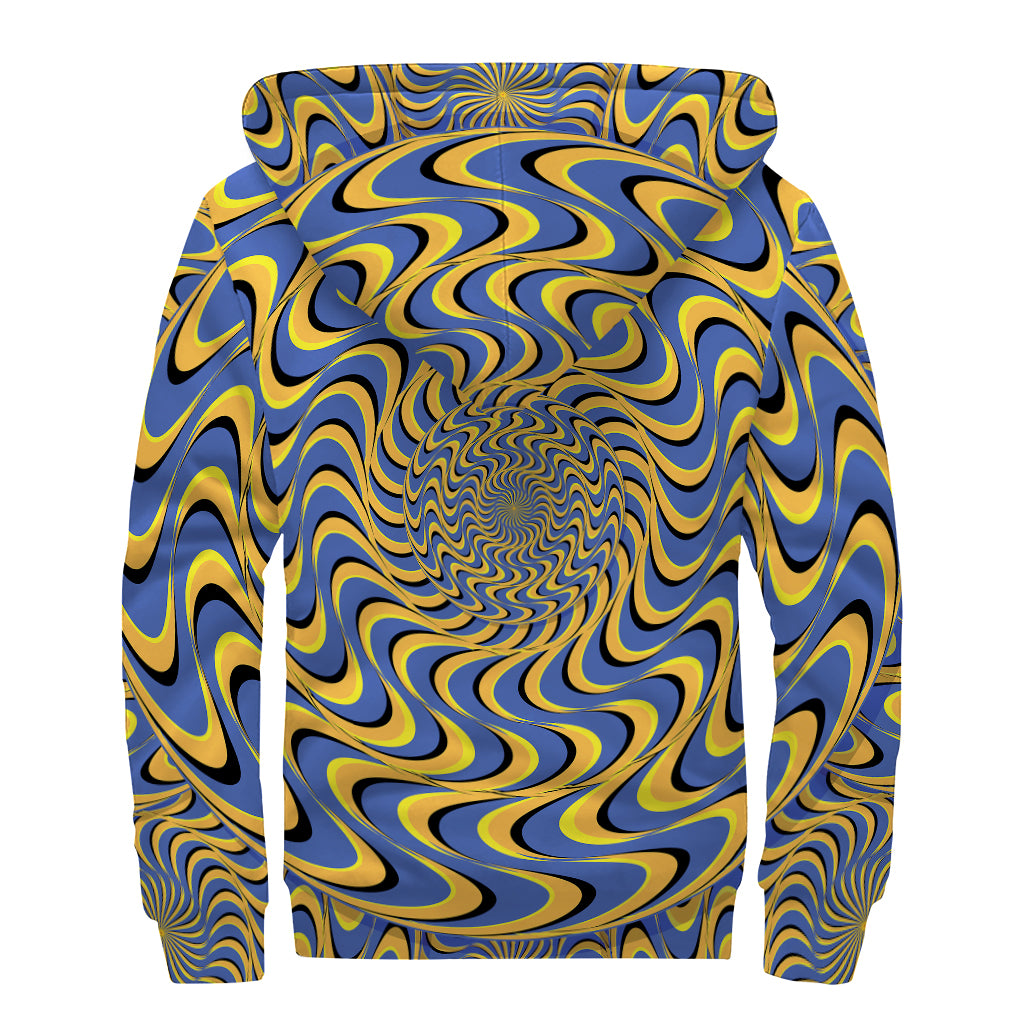 Blue And Yellow Motion Illusion Print Sherpa Lined Zip Up Hoodie