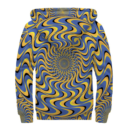 Blue And Yellow Motion Illusion Print Sherpa Lined Zip Up Hoodie