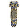Blue And Yellow Motion Illusion Print Short Sleeve Long Nightdress