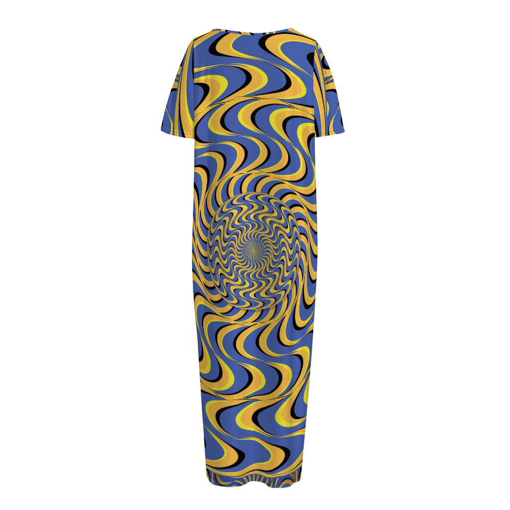 Blue And Yellow Motion Illusion Print Short Sleeve Long Nightdress