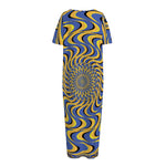 Blue And Yellow Motion Illusion Print Short Sleeve Long Nightdress