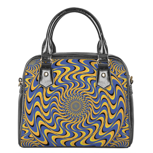 Blue And Yellow Motion Illusion Print Shoulder Handbag
