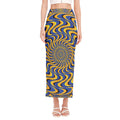 Blue And Yellow Motion Illusion Print Side Slit Maxi Skirt