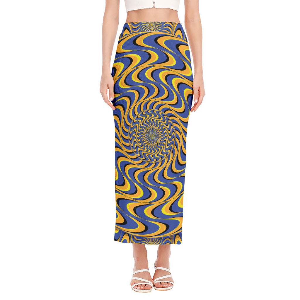 Blue And Yellow Motion Illusion Print Side Slit Maxi Skirt