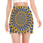 Blue And Yellow Motion Illusion Print Side Slit Mini Skirt