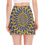 Blue And Yellow Motion Illusion Print Side Slit Mini Skirt