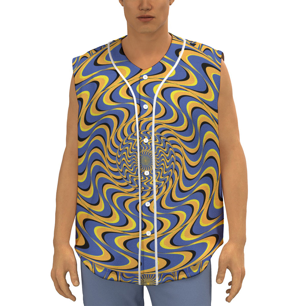 Blue And Yellow Motion Illusion Print Sleeveless Baseball Jersey