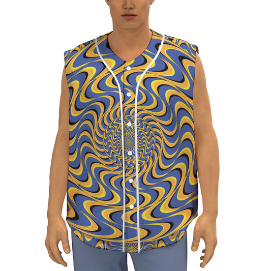 Blue And Yellow Motion Illusion Print Sleeveless Baseball Jersey