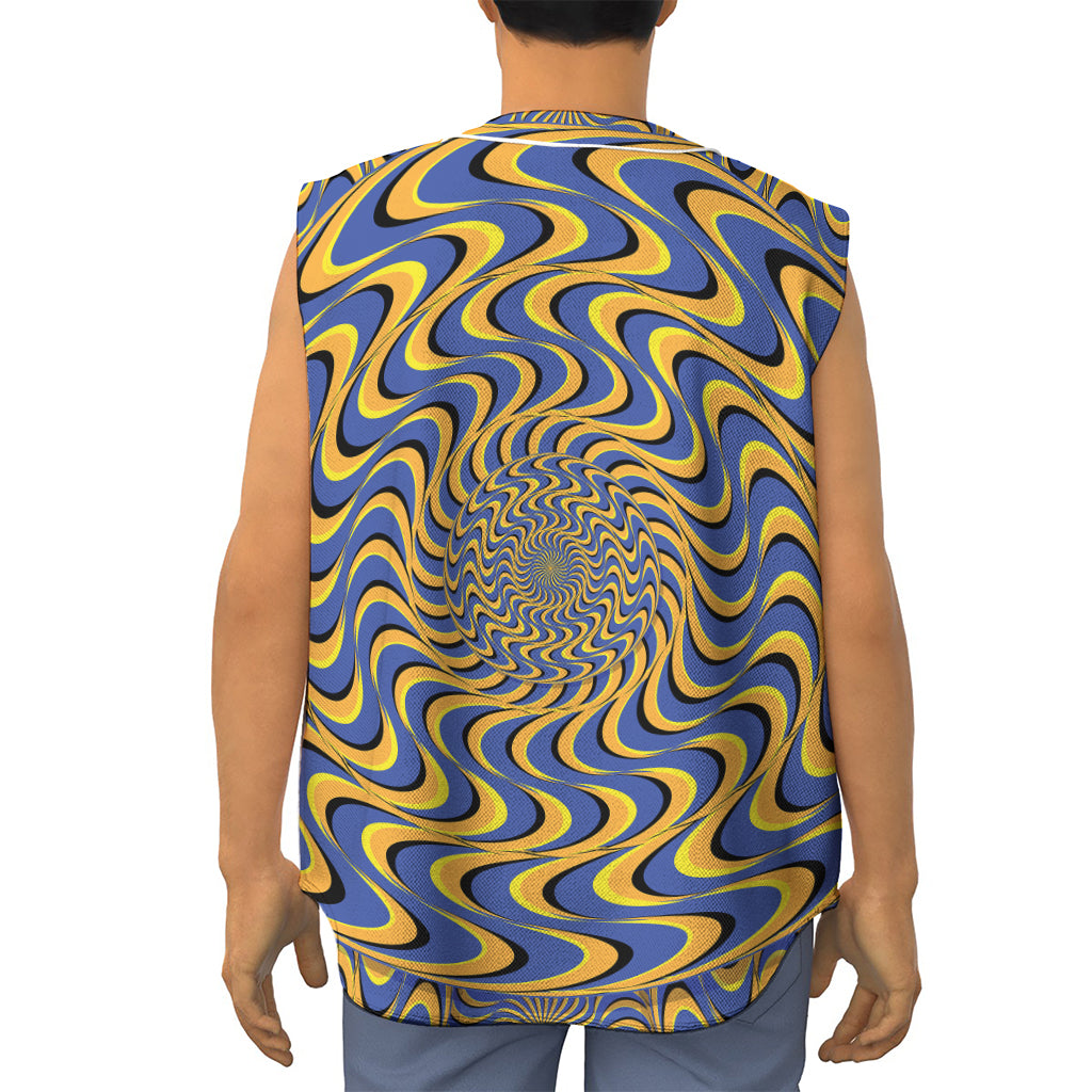 Blue And Yellow Motion Illusion Print Sleeveless Baseball Jersey