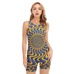 Blue And Yellow Motion Illusion Print Sleeveless One Piece Swimsuit
