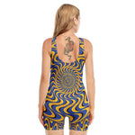 Blue And Yellow Motion Illusion Print Sleeveless One Piece Swimsuit