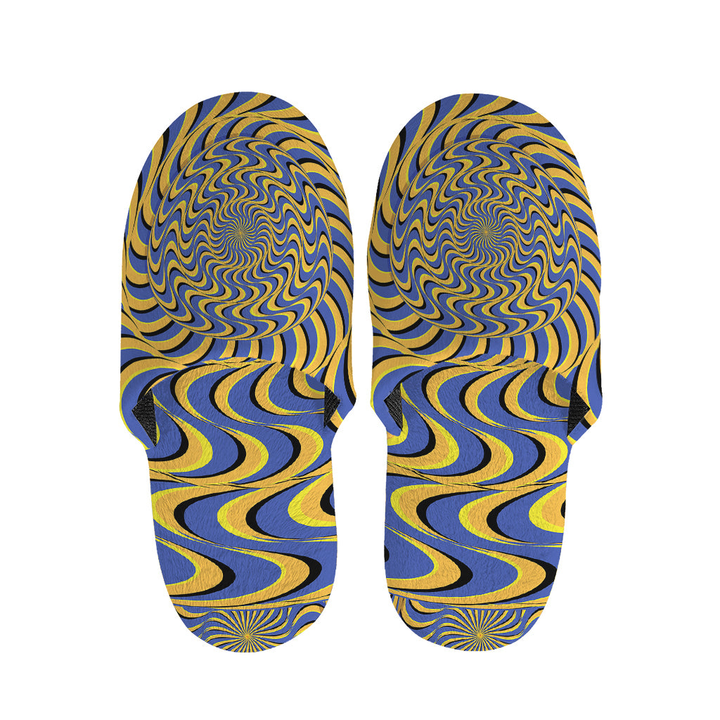Blue And Yellow Motion Illusion Print Slippers