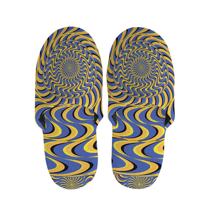 Blue And Yellow Motion Illusion Print Slippers