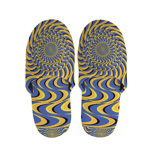 Blue And Yellow Motion Illusion Print Slippers