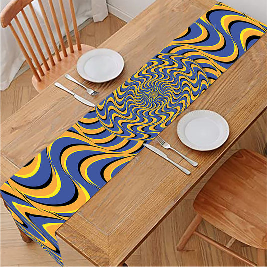 Blue And Yellow Motion Illusion Print Table Runner