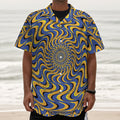 Blue And Yellow Motion Illusion Print Textured Short Sleeve Shirt