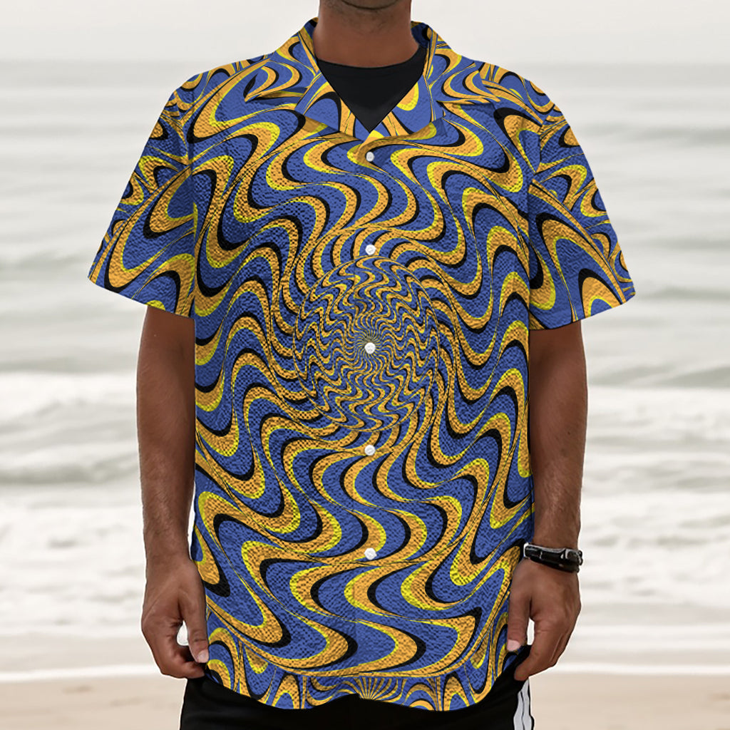 Blue And Yellow Motion Illusion Print Textured Short Sleeve Shirt