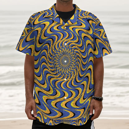 Blue And Yellow Motion Illusion Print Textured Short Sleeve Shirt