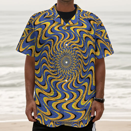 Blue And Yellow Motion Illusion Print Textured Short Sleeve Shirt