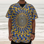 Blue And Yellow Motion Illusion Print Textured Short Sleeve Shirt