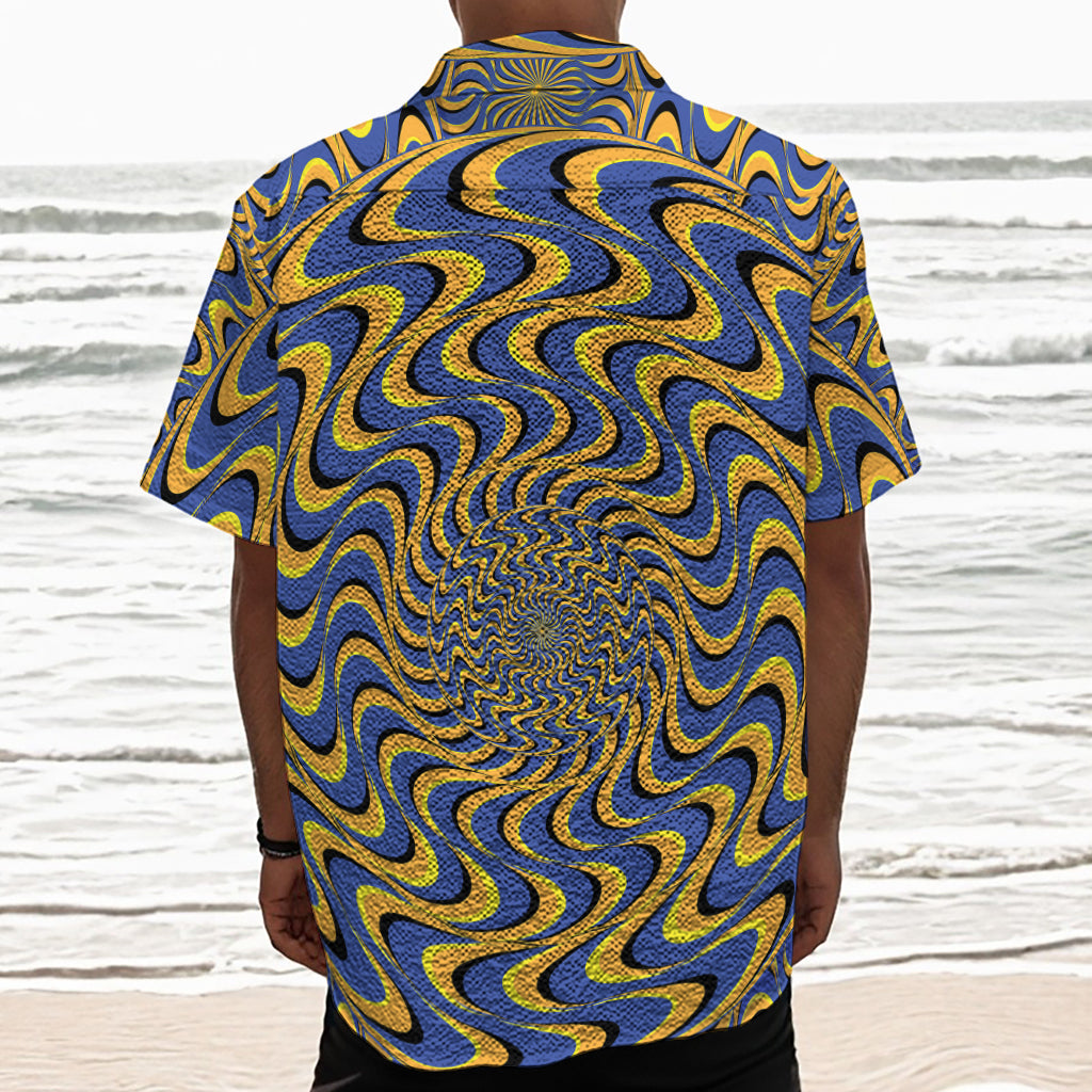 Blue And Yellow Motion Illusion Print Textured Short Sleeve Shirt