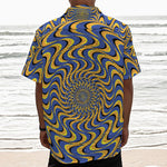 Blue And Yellow Motion Illusion Print Textured Short Sleeve Shirt