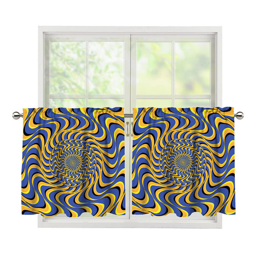 Blue And Yellow Motion Illusion Print Tier Curtains