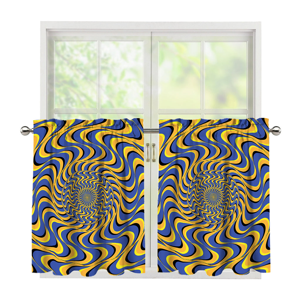 Blue And Yellow Motion Illusion Print Tier Curtains