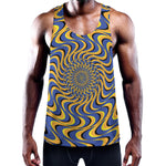 Blue And Yellow Motion Illusion Print Training Tank Top