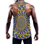 Blue And Yellow Motion Illusion Print Training Tank Top