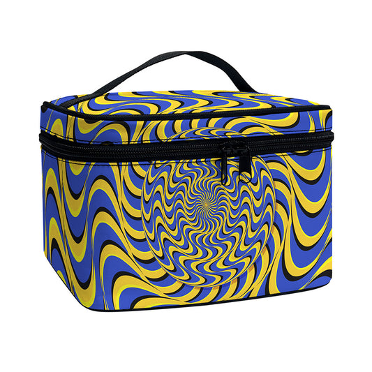 Blue And Yellow Motion Illusion Print Travel Makeup Bag
