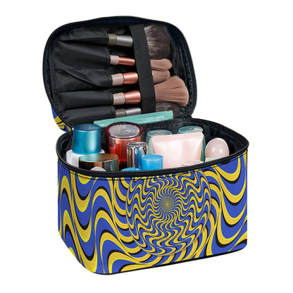 Blue And Yellow Motion Illusion Print Travel Makeup Bag